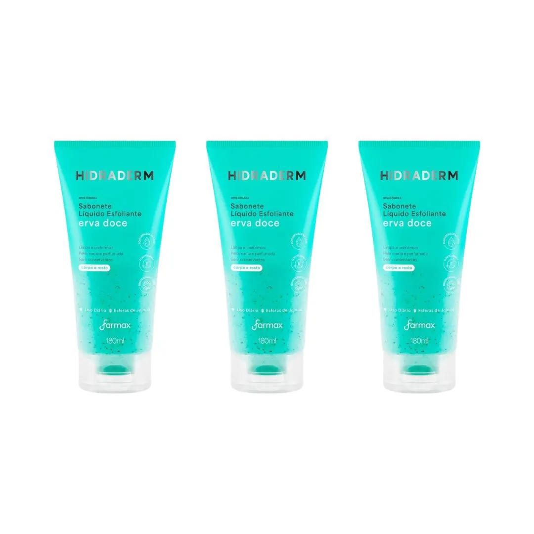 SABONETE LIQUIDO HIDRADERM 180ML ERVA DOCE - KIT C/3UN