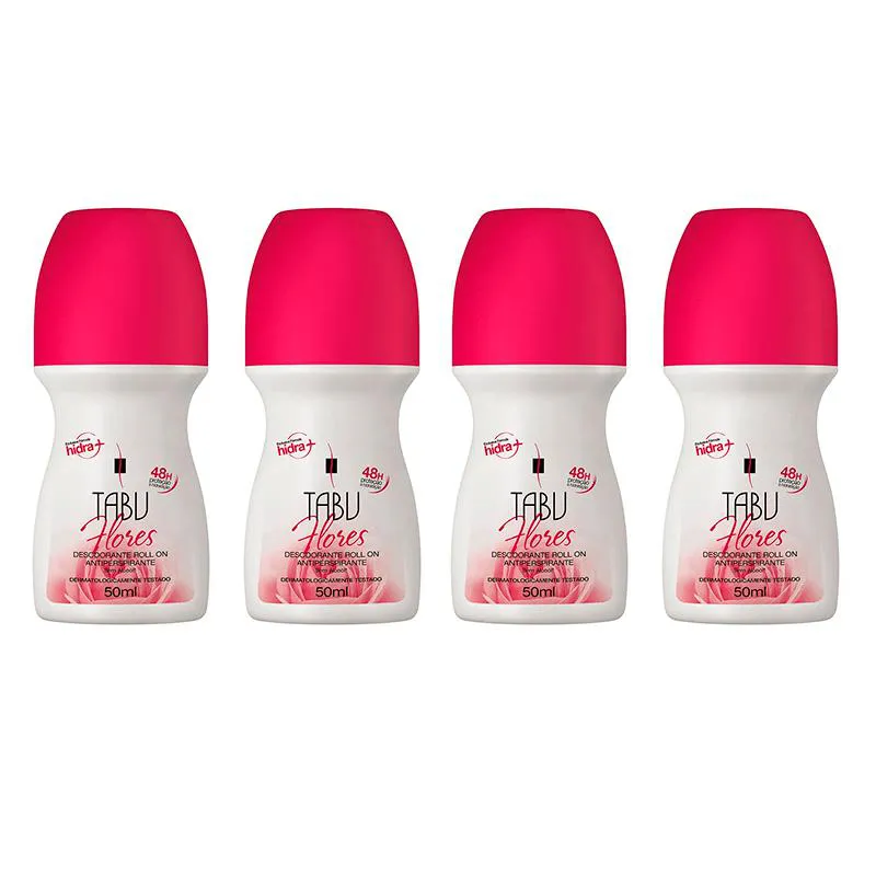 KIT DESODORANTE ROLL-ON ANTITRANSPIRANTE TABU FLORES 50ML C/ 4 UNIDADES