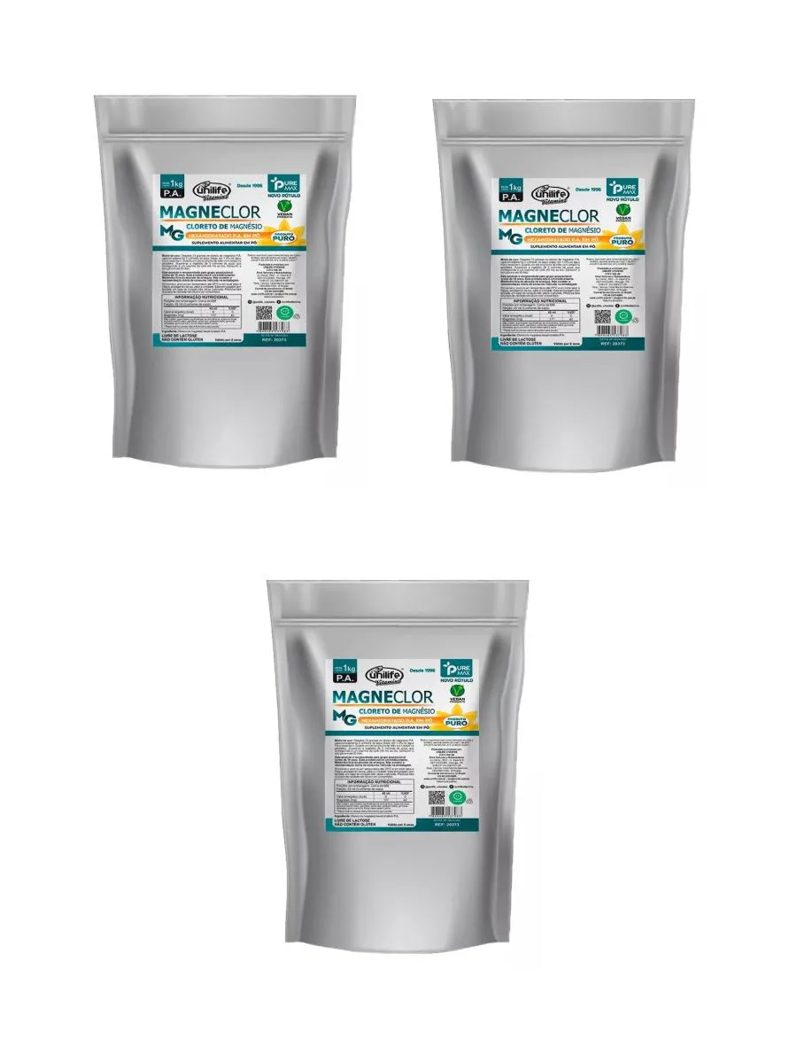 KIT 3 SUPLEMENTO UNILIFE MAGNECLOR CLORETO DE MAGNéSIO 1KG