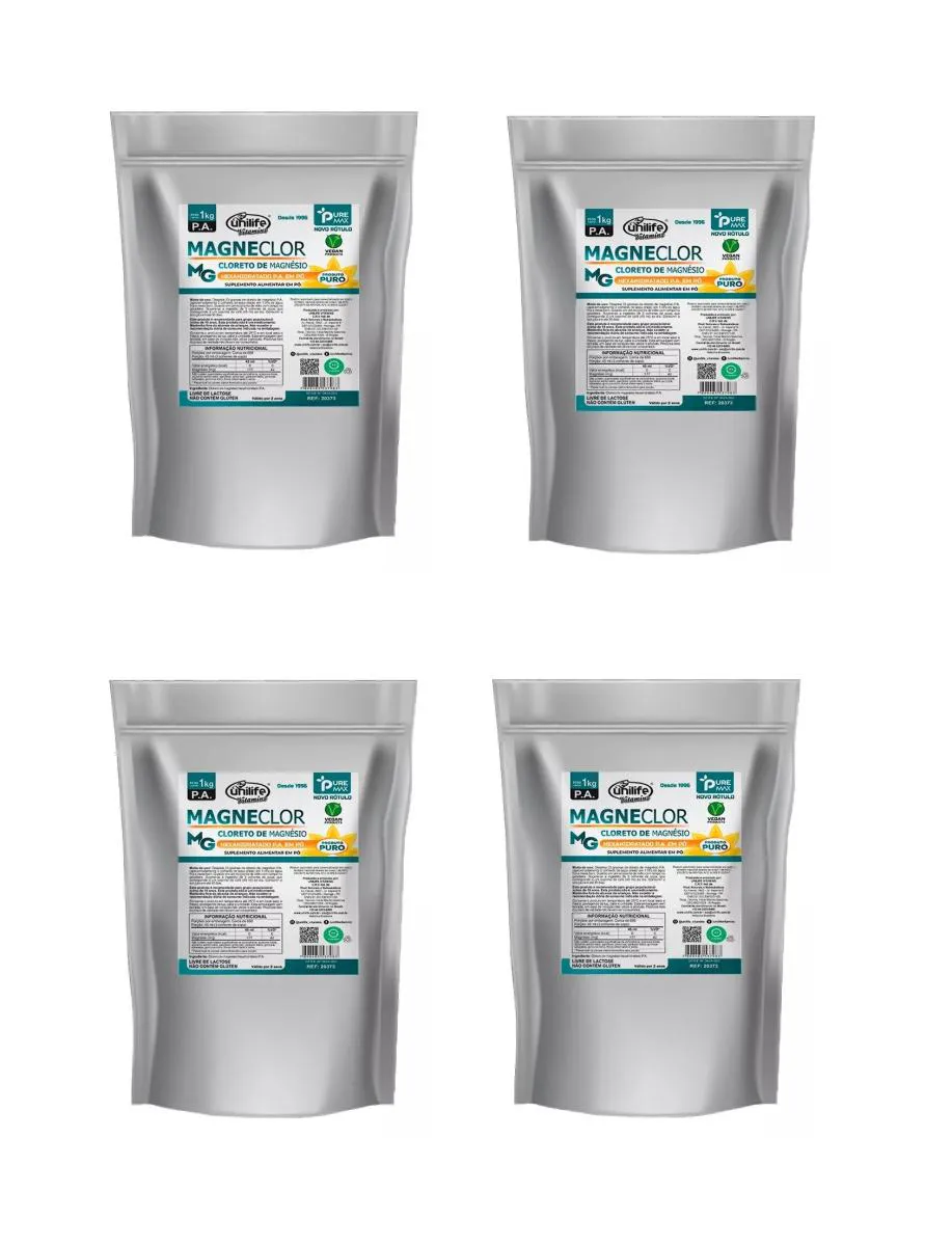 KIT 4 SUPLEMENTO UNILIFE MAGNECLOR CLORETO DE MAGNéSIO 1KG