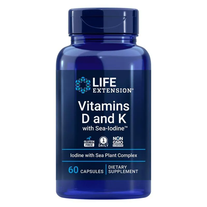 VITAMINAS D E K COM IODO 125MCG (5000UI) 60 CáPSULAS LIFE EXTENSION SEM Sabor