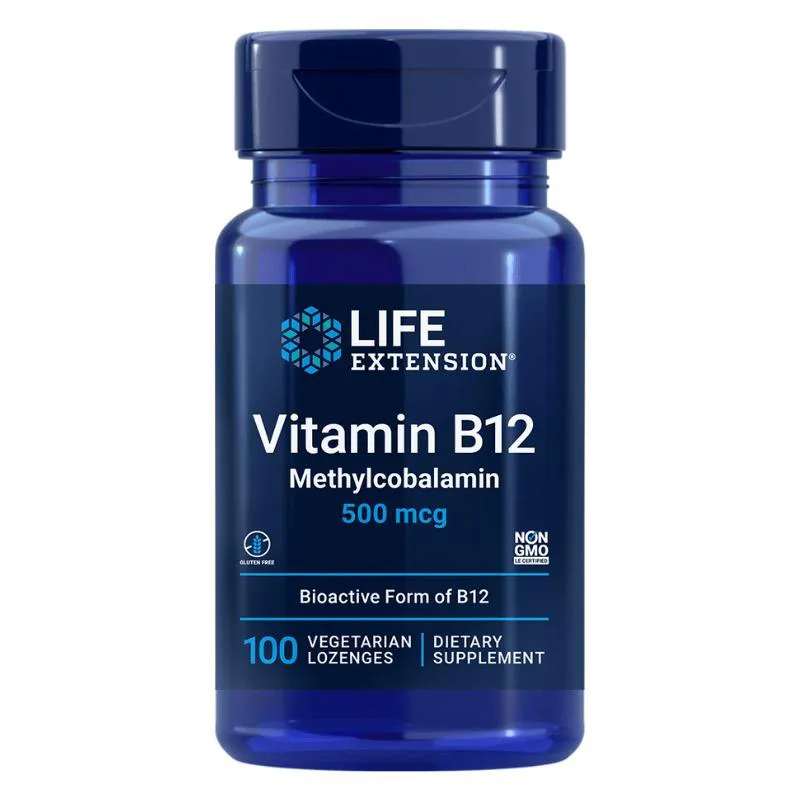VITAMINA B12 METILCOBALAMINA 500MCG 100 PASTILHAS LIFE EXTENSION SEM Sabor
