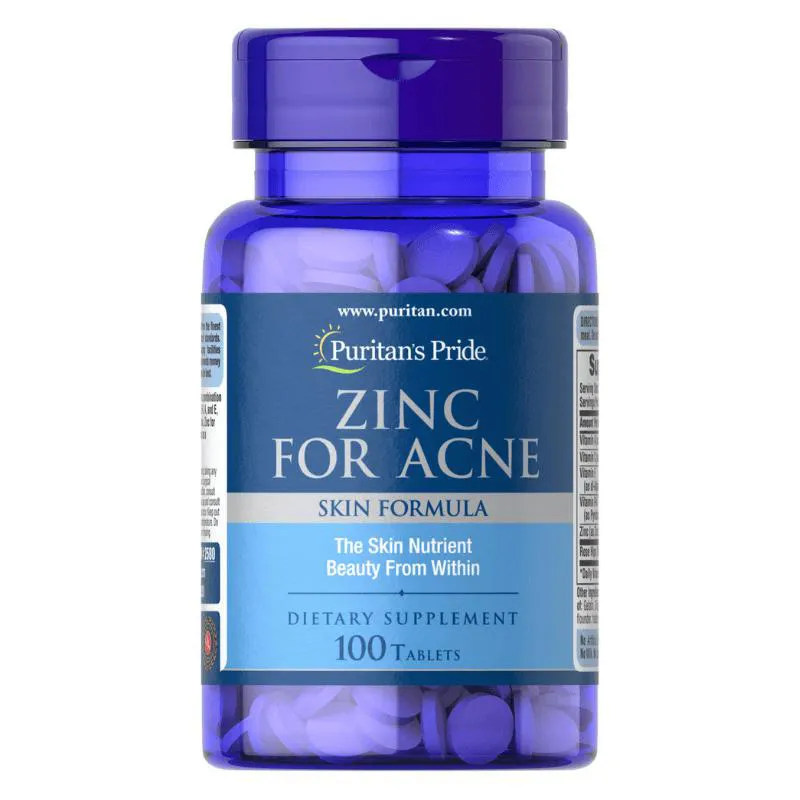 ZINCO PARA ACNE 100 TABLETES PURITAN'S PRIDE SEM Sabor