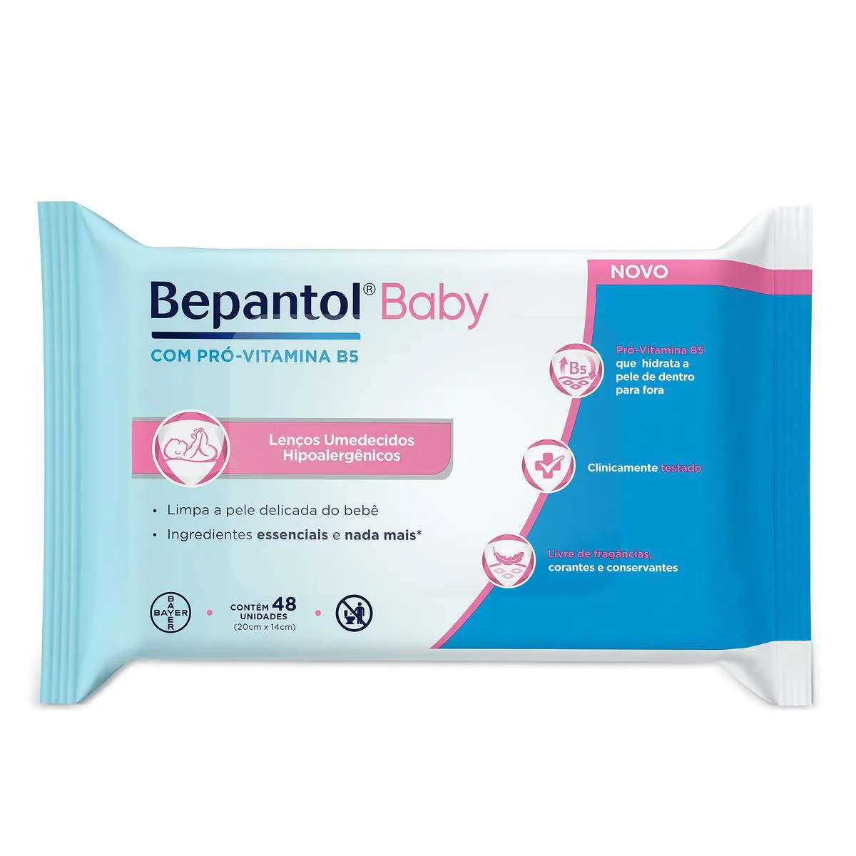 Lenço Umedecido Bepantol Baby Hipoalergênico com Pró Vitamina B5 Sem Fragrância 48 unidades 