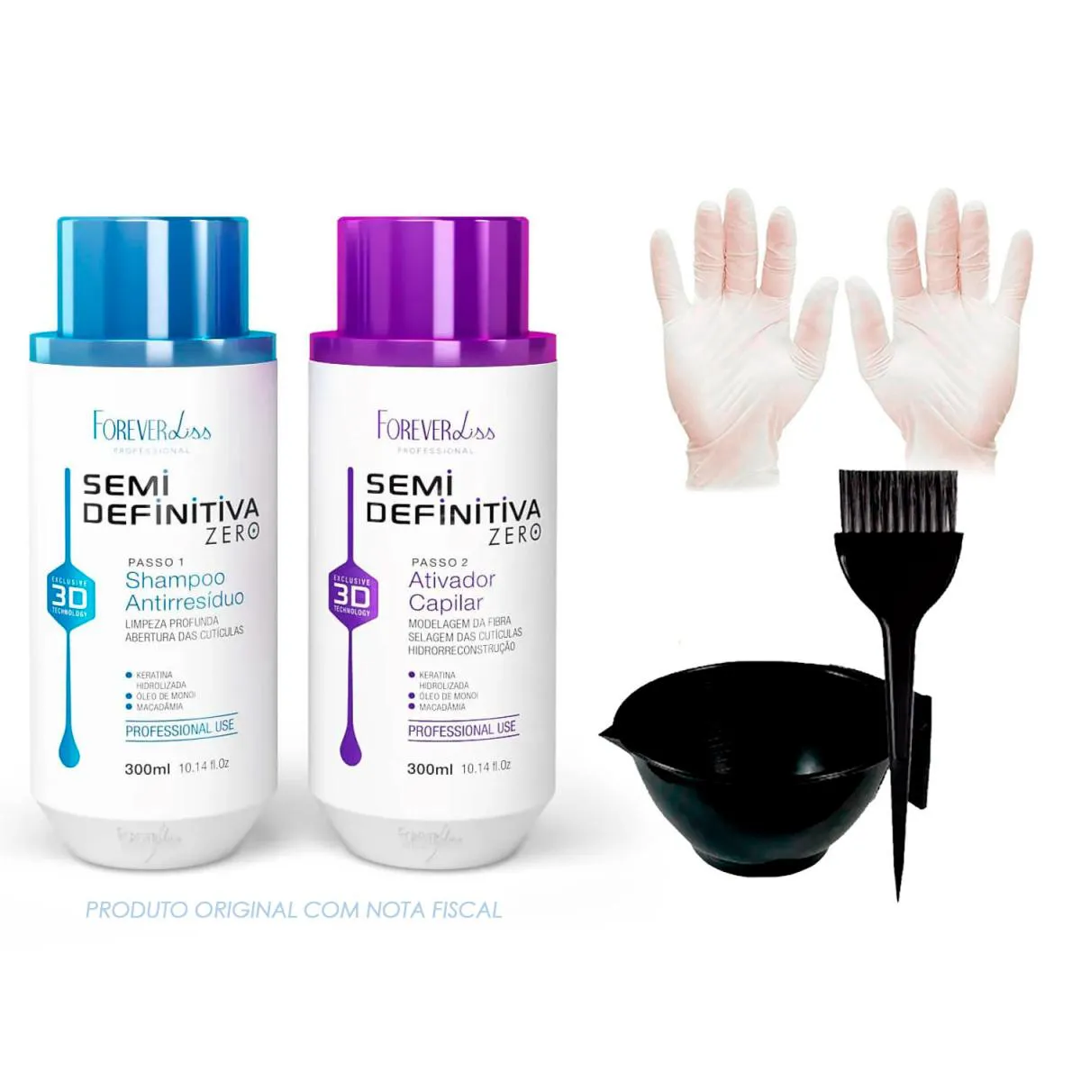 KIT SEMI DEFINITIVA 2X300ML FOREVER LISS + CUMBUCA E LUVAS