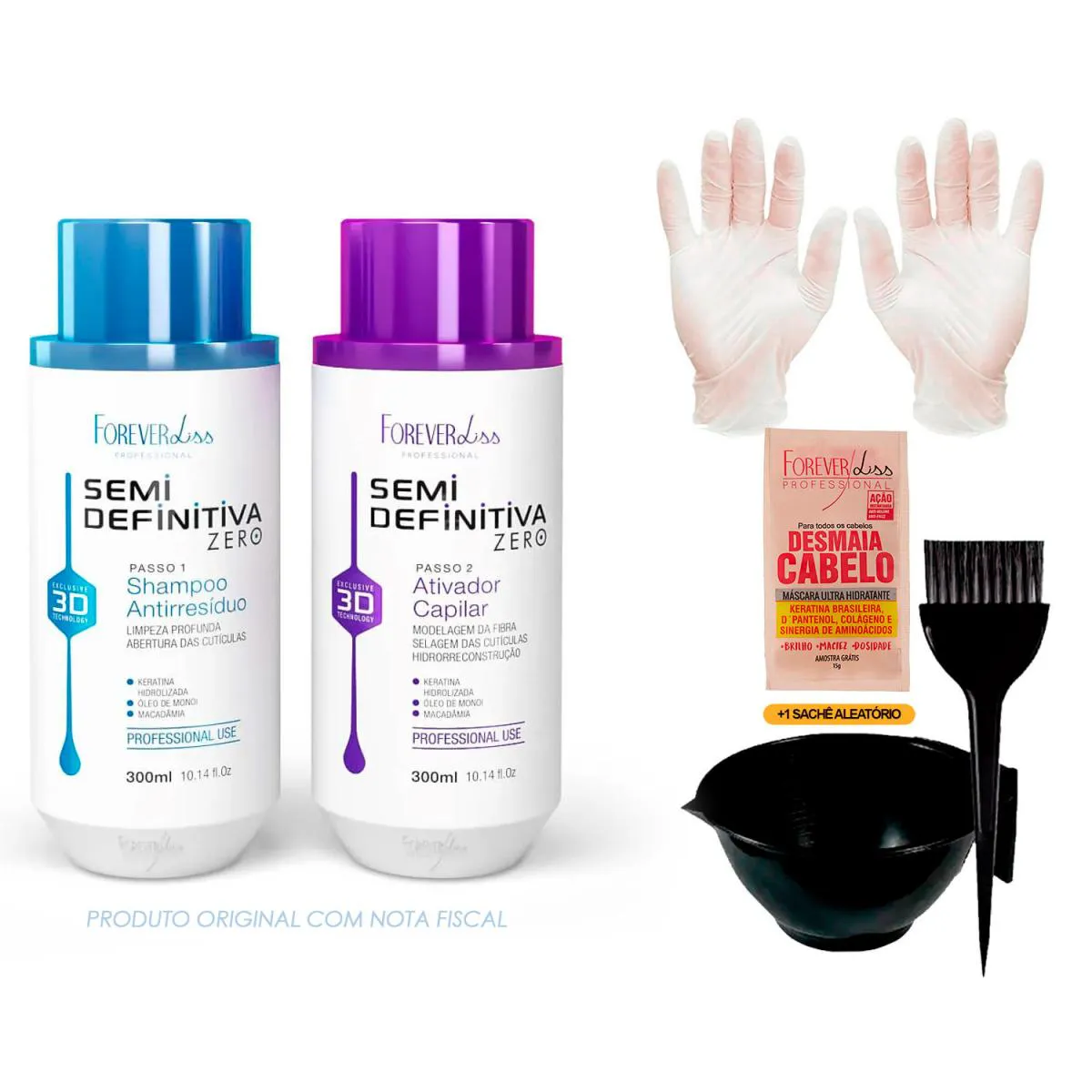 KIT SEMI DEFINITIVA 2X300ML FOREVER LISS +CUMUBA/LUVA/SACHê
