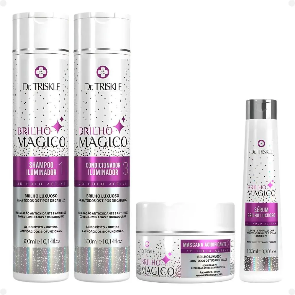 KIT DR TRISKLE BRILHO MáGICO: SHAMPOO, CONDICIONADOR, MáSCARA E SéRUM