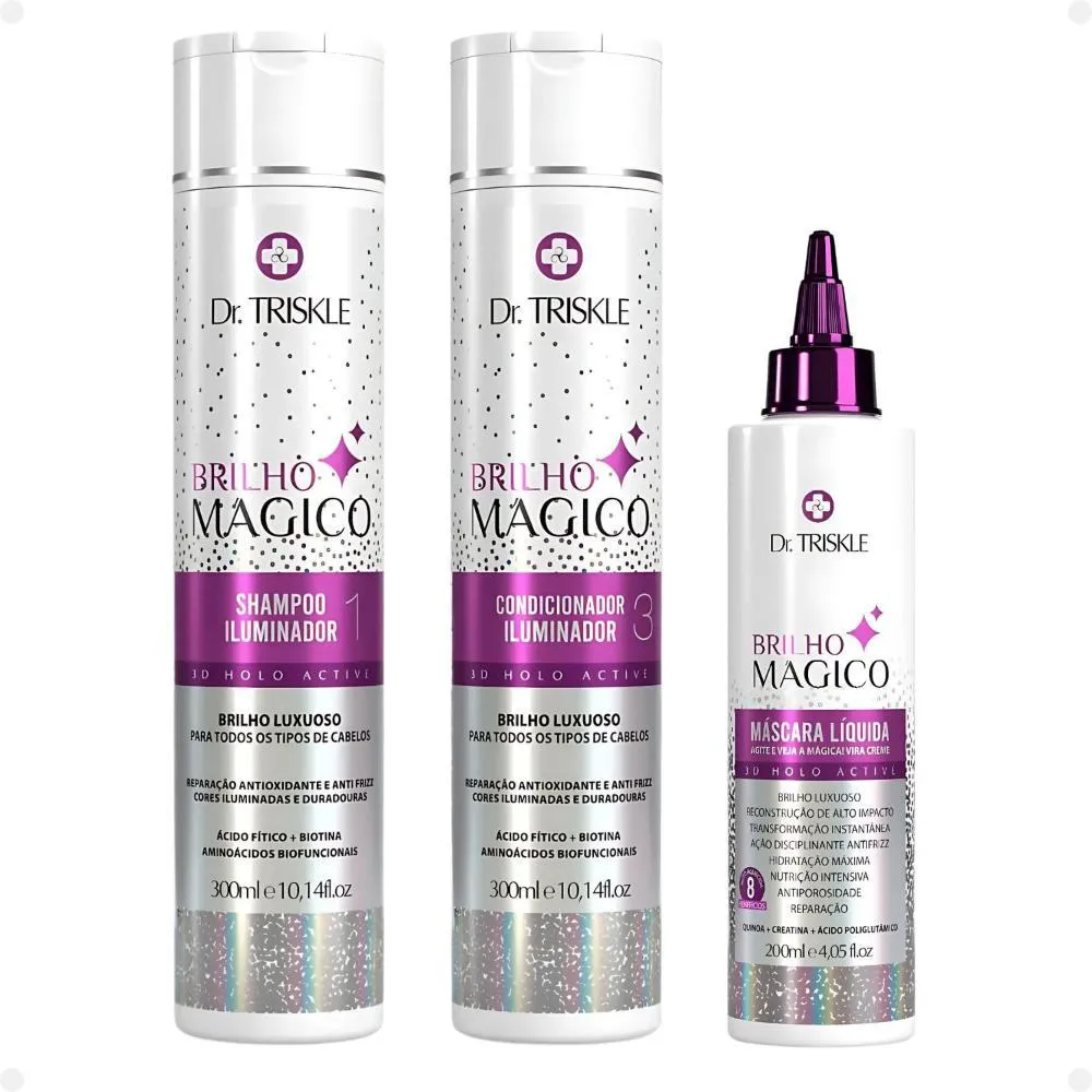 KIT DR TRISKLE BRILHO MáGICO: SHAMPOO, CONDICIONADOR E MáSCARA LíQUIDA
