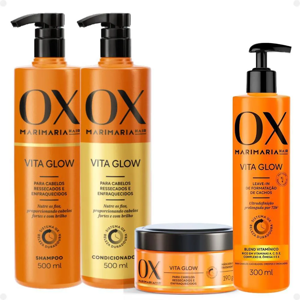 KIT OX MARI MARIA HAIR VITA GLOW: SHAMPOO, CONDICIONADOR, MáSCARA E LEAVE-IN