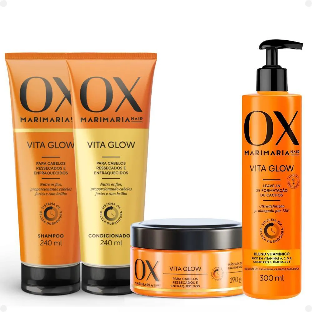 KIT OX MARI MARIA HAIR VITA GLOW: SHAMPOO, CONDICIONADOR, MáSCARA E LEAVE-IN