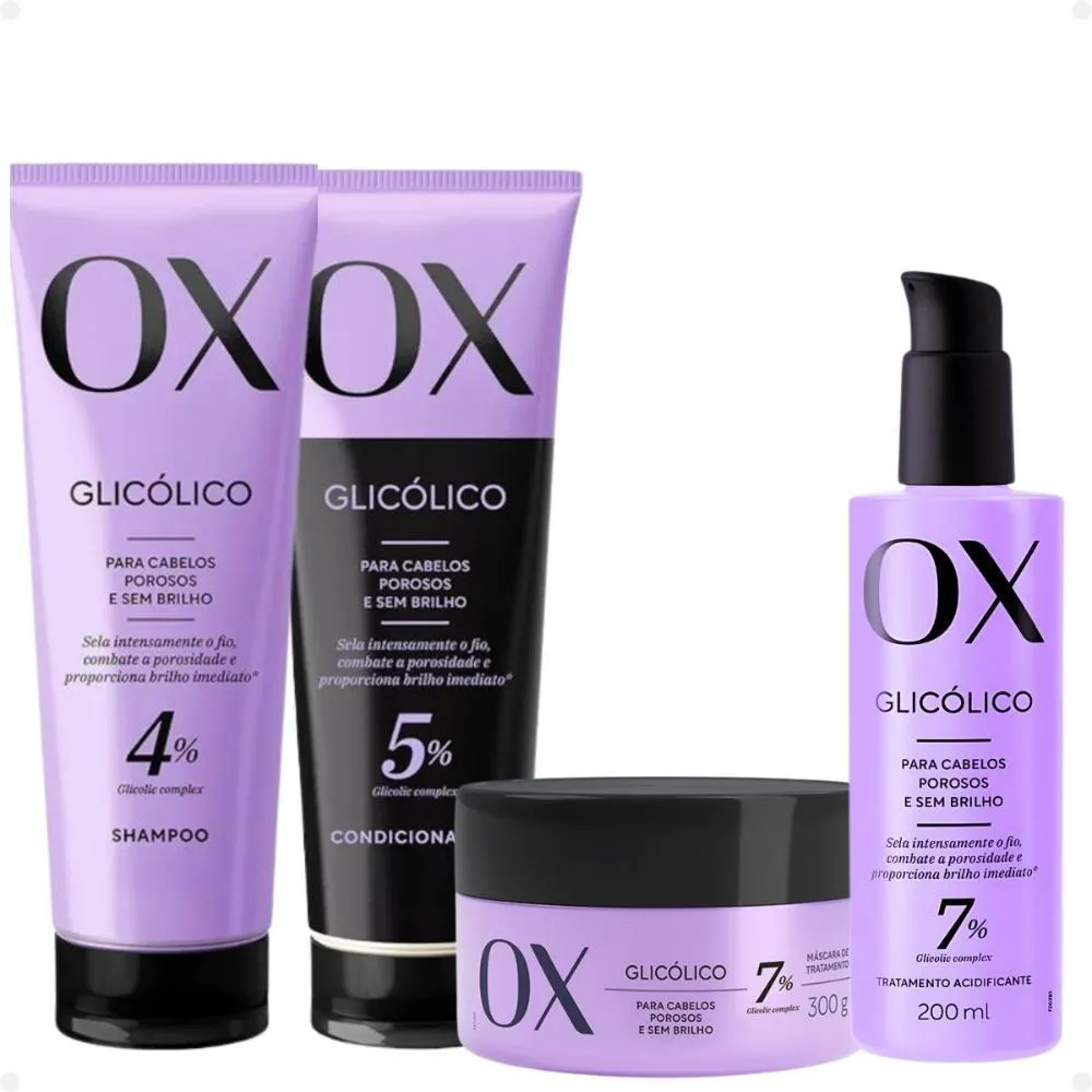 KIT OX GLICóLICO: SHAMPOO, CONDICIONADOR 240ML, MáSCARA E ACIDIFICANTE