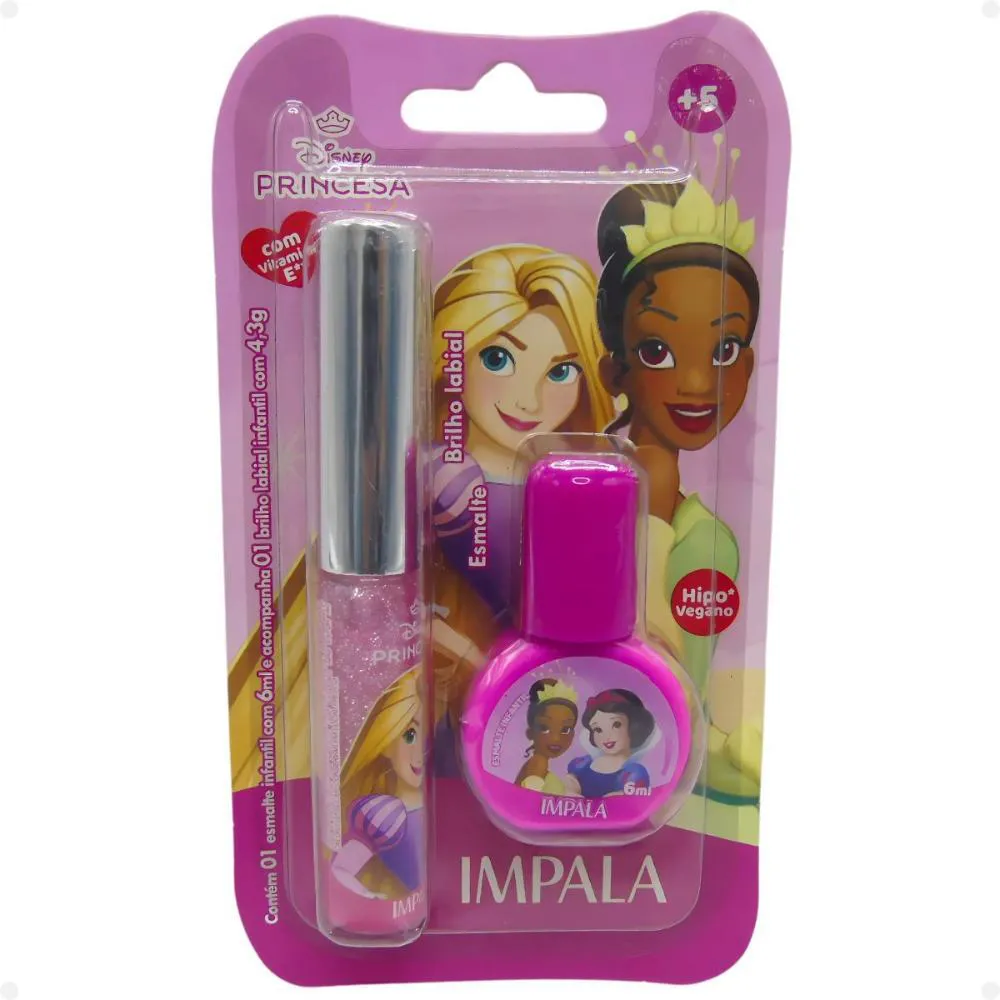 KIT IMPALA PRINCESAS: 1 ESMALTE E 1 BRILHO LABIAL