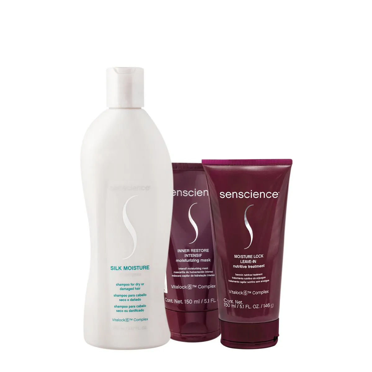 KIT SENSCIENCE SILK MOISTURE LOCK INTENSIF SHAMPOO MáSCARA LEAVE-IN (3 PRODUTOS)