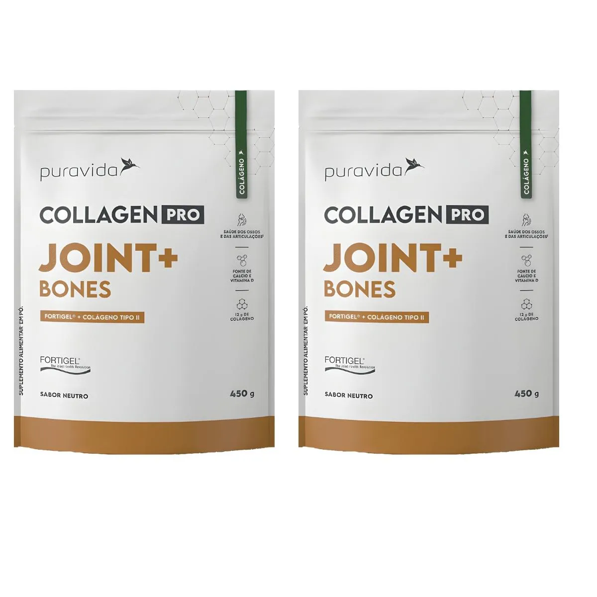 KIT 2 COLLAGEN PRO JOINT BONES 450G COLáGENO 2 PROTEíNA PURAVIDA Sabor Neutro