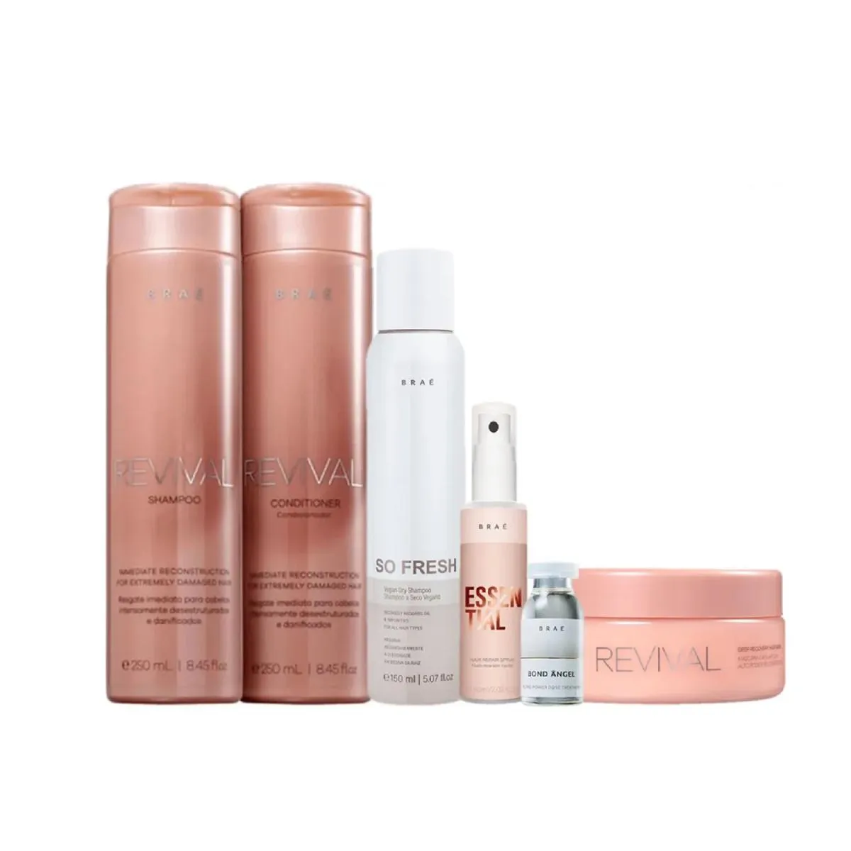 KIT BRAé REVIVAL-SHAMPOO 250ML+CONDICIONADOR 250ML+MáSCARA 200G+SO FRESH 150ML+ESSENTIAL 60ML+AMPOLA BOND ANGEL 13ML