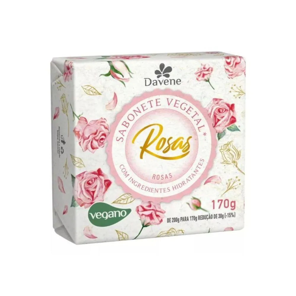 SABONETE ROSAS VEGETAL VEGANO 170G - DAVENE - DIVERSAS FRAGRâNCIAS ROSAS