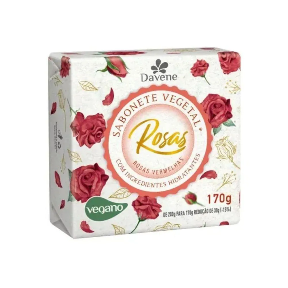SABONETE ROSAS VEGETAL VEGANO 170G - DAVENE - DIVERSAS FRAGRâNCIAS ROSAS VERMELHAS