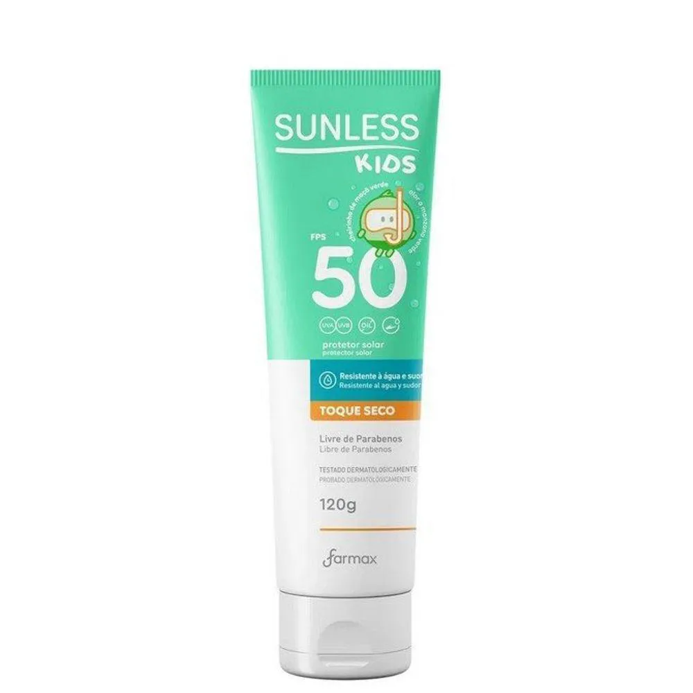 PROTETOR SOLAR KIDS SUNLESS - RESISTENTE A áGUA E SUOR FPS 50 - 120G