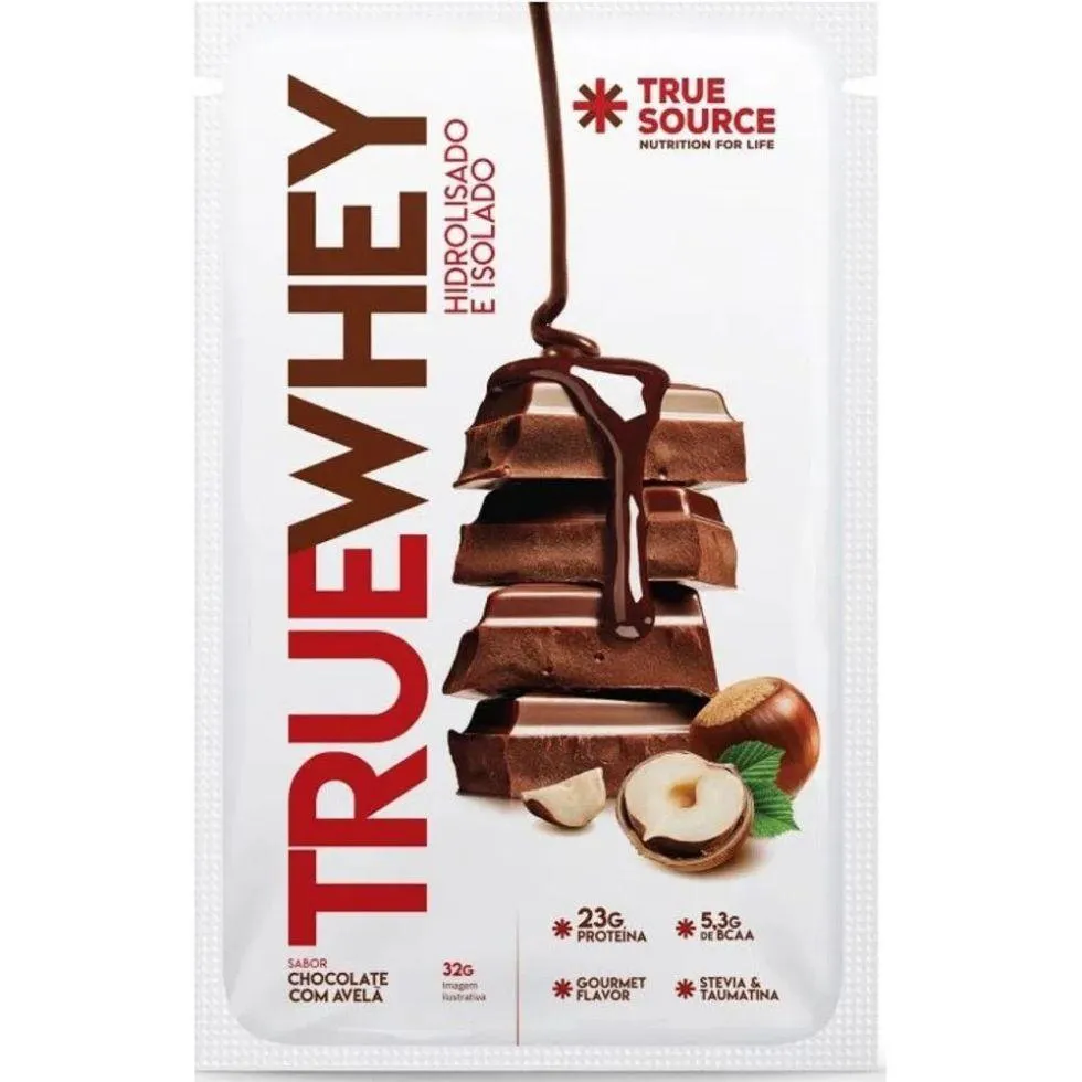 TRUE WHEY (32G) - HIDROLISADO E ISOLADO - SABOR: CHOCOLATE C/ AVELã