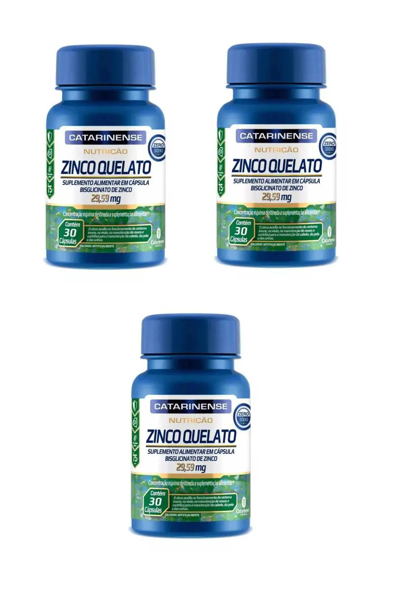 KIT 3 SUPLEMENTO CATARINENSE ZINCO QUELATO 29,59MG  30CPS
