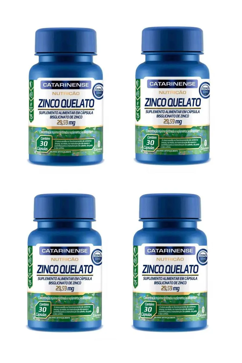 KIT 4 SUPLEMENTO CATARINENSE ZINCO QUELATO 29,59MG 30CPS