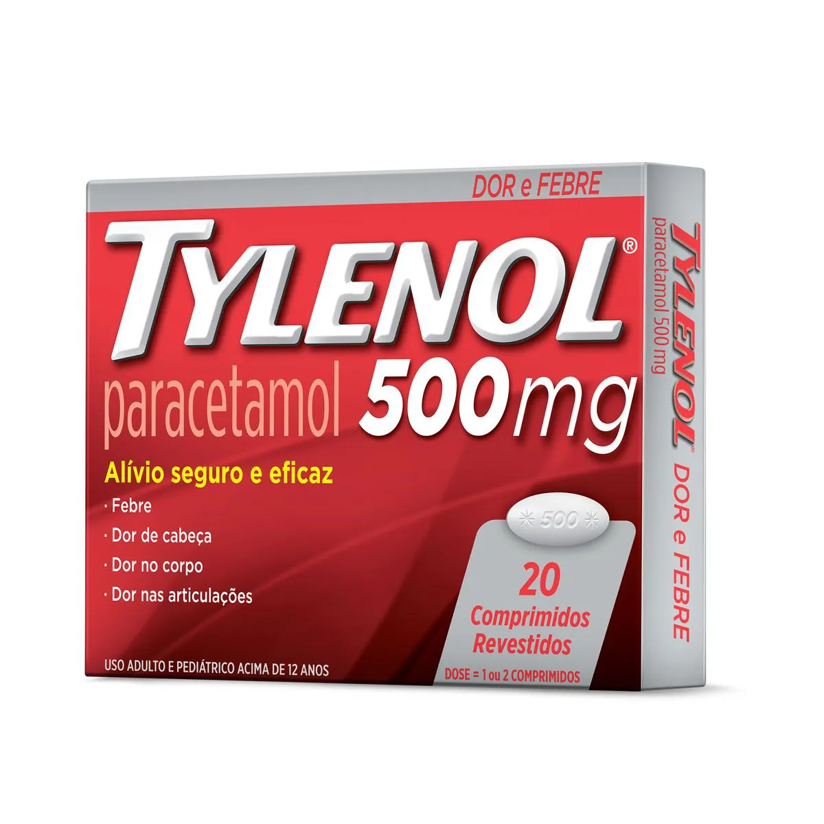 Tylenol Paracetamol 500mg Múltiplas Dores 20 comprimidos