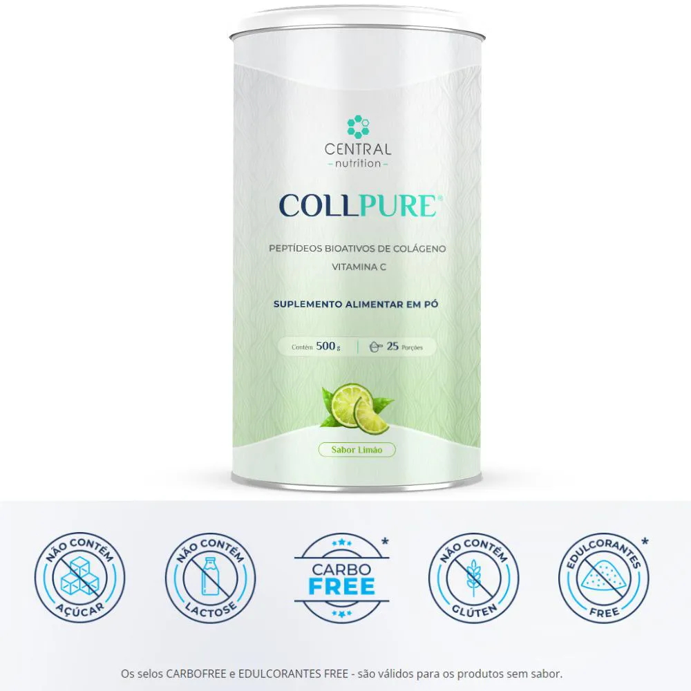 COLLPURE COLAGENO 500G SABOR LIMãO CENTRAL NUTRITION