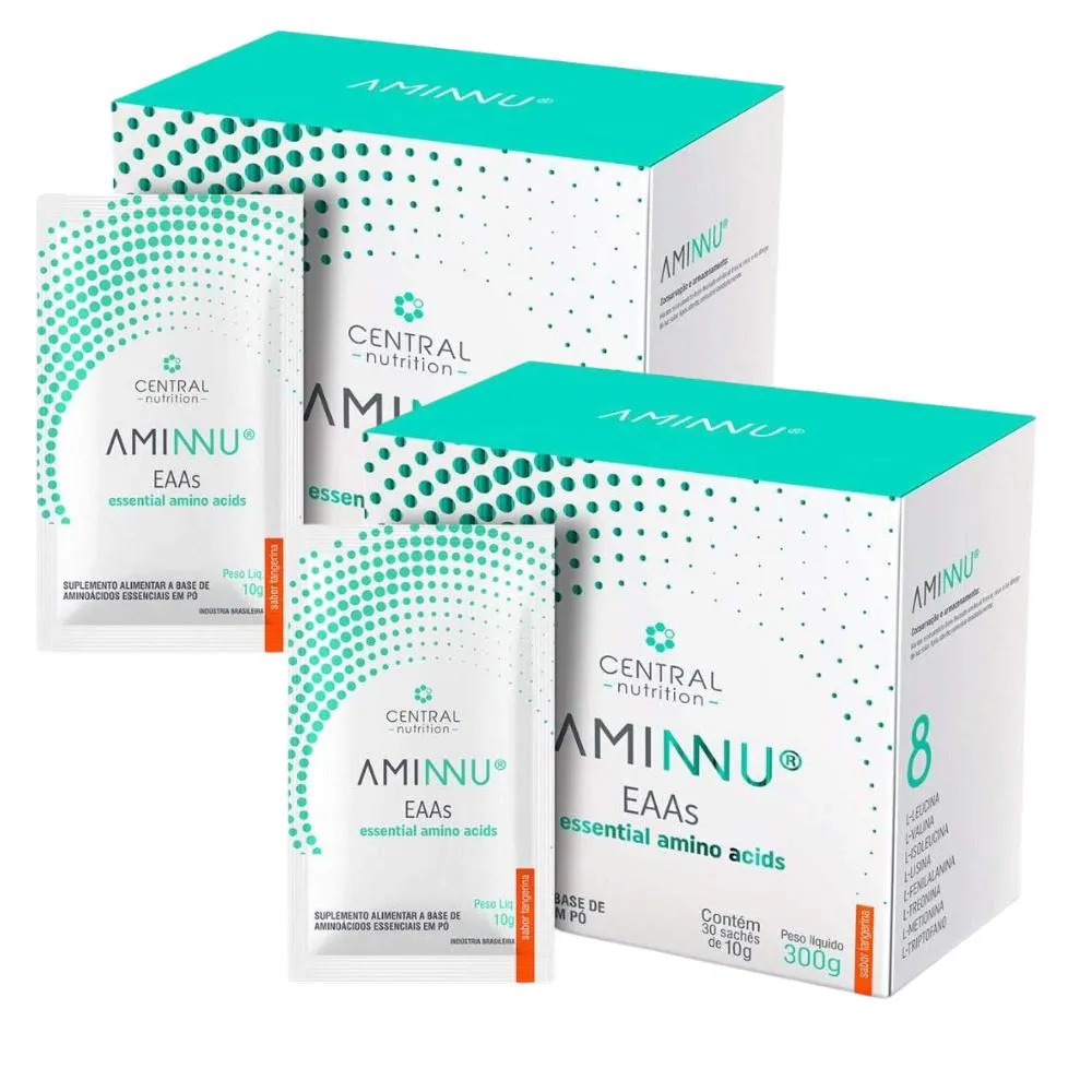 KIT 2 AMINNU SABOR TANGERINA 10G 30 SACHêS CENTRAL NUTRITION