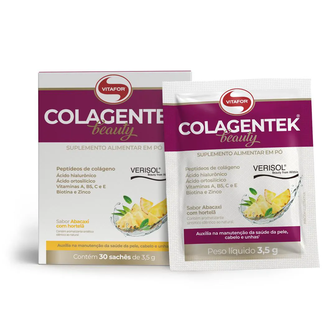COLáGENO COLAGENTEK BEAUTY 30 SACHêS 3,5G ABACAXI C/ HORTELã VITAFOR