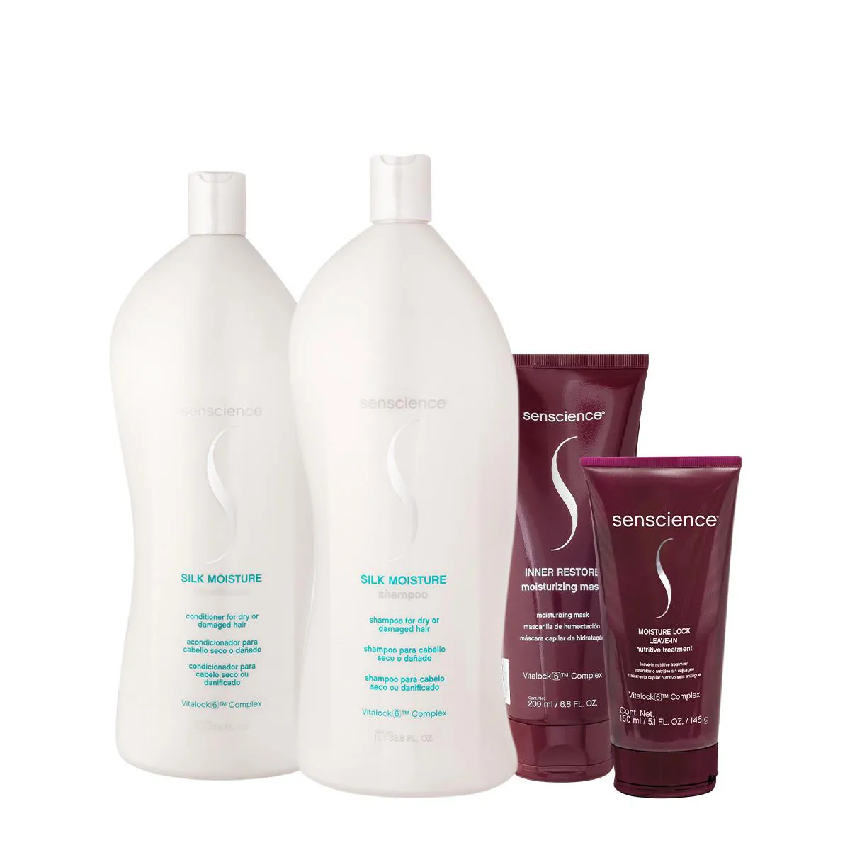 KIT SENSCIENCE SILK MOISTURE LOCK INNER SALON TOTAL 200 LEAVE-IN (4 PRODUTOS)