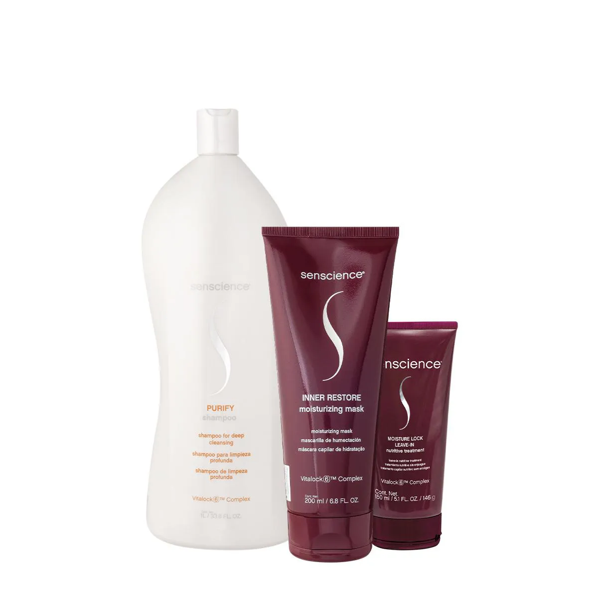 KIT SENSCIENCE PURIFY SHAMPOO INNER RESTORE MáSCARA E MOSTUIRE LEAVE-IN (3 PRODUTOS)