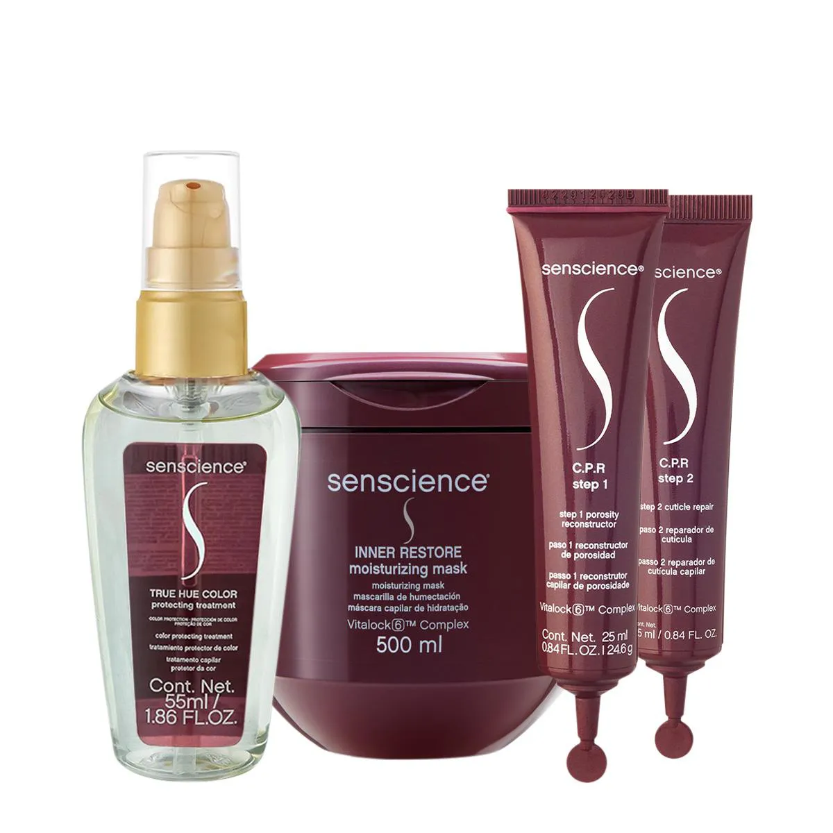 KIT SENSCIENCE INNER RESTORE MáSCARA 500G TRUE HUE ÓLEO E C.P.R AMPOLA (3 PRODUTOS)