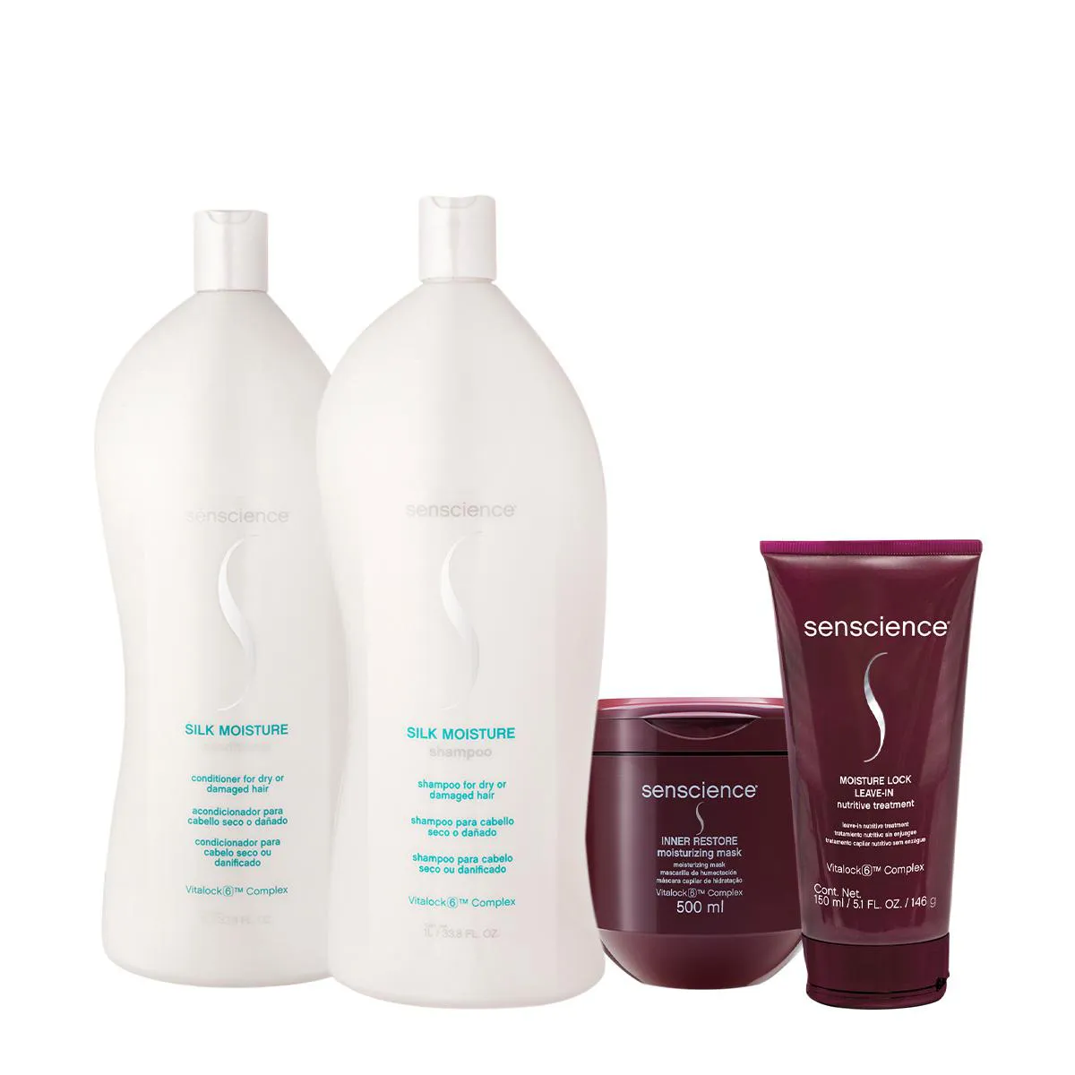 KIT SENSCIENCE SILK MOISTURE LOCK INNER SALON TOTAL LEAVE-IN (4 PRODUTOS)