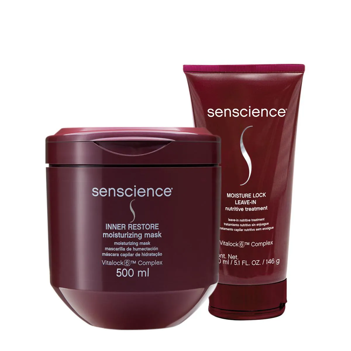 KIT SENSCIENCE INNER RESTORE MáSCARA 500G MOISTURE LEAVE-IN (2 PRODUTOS)
