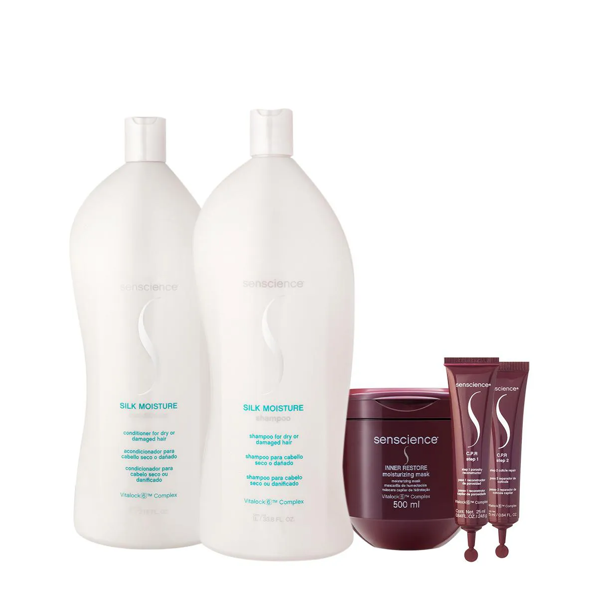 KIT SENSCIENCE SILK MOISTURE INNER CPR SALON TOTAL AMPOLA (5 PRODUTOS)