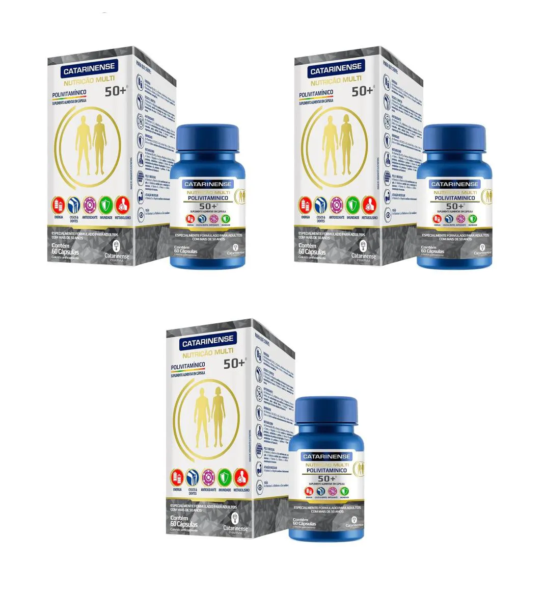 KIT 3 SUPLEMENTO CATARINENSE POLIVITAMíNICO 50+ ENERGIA 60CPS