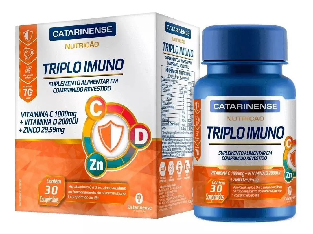 SUPLEMENTO CATARINENSE TRIPLO IMUNO VITAMINA C D ZINCO 30CPS