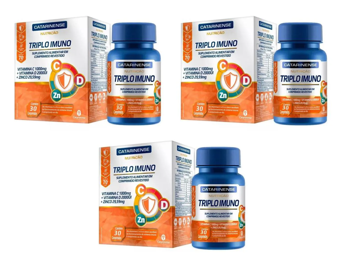 KIT 3 SUPLEMENTO CATARINENSE TRIPLO IMUNO VITAMINA C D 30CPS