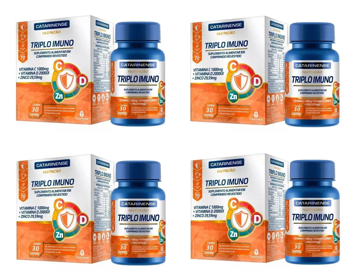 KIT 4 SUPLEMENTO CATARINENSE TRIPLO IMUNO VITAMINA C D 30CPS