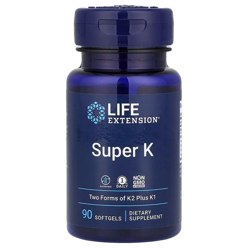 LIFE EXTENSION, SUPER K (DUAS FORMAS DE K2 E K1) 90 CáPSULAS SEM Sabor