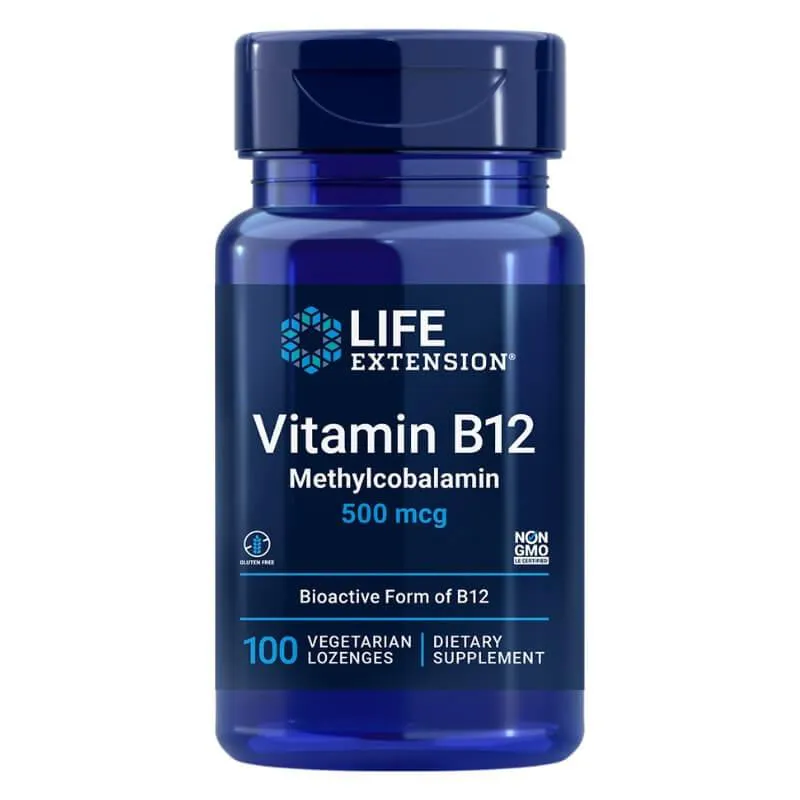 VITAMINA B12 METILCOBALAMINA 500MCG 100 PASTILHAS - LIFE EXTENSION SEM Sabor