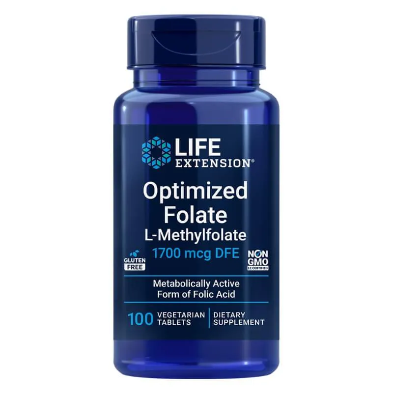 FOLATO OTIMIZADO (L-METILFOLATO) 1700MCG DFE 100 TABLETES - LIFE EXTENSION SEM Sabor