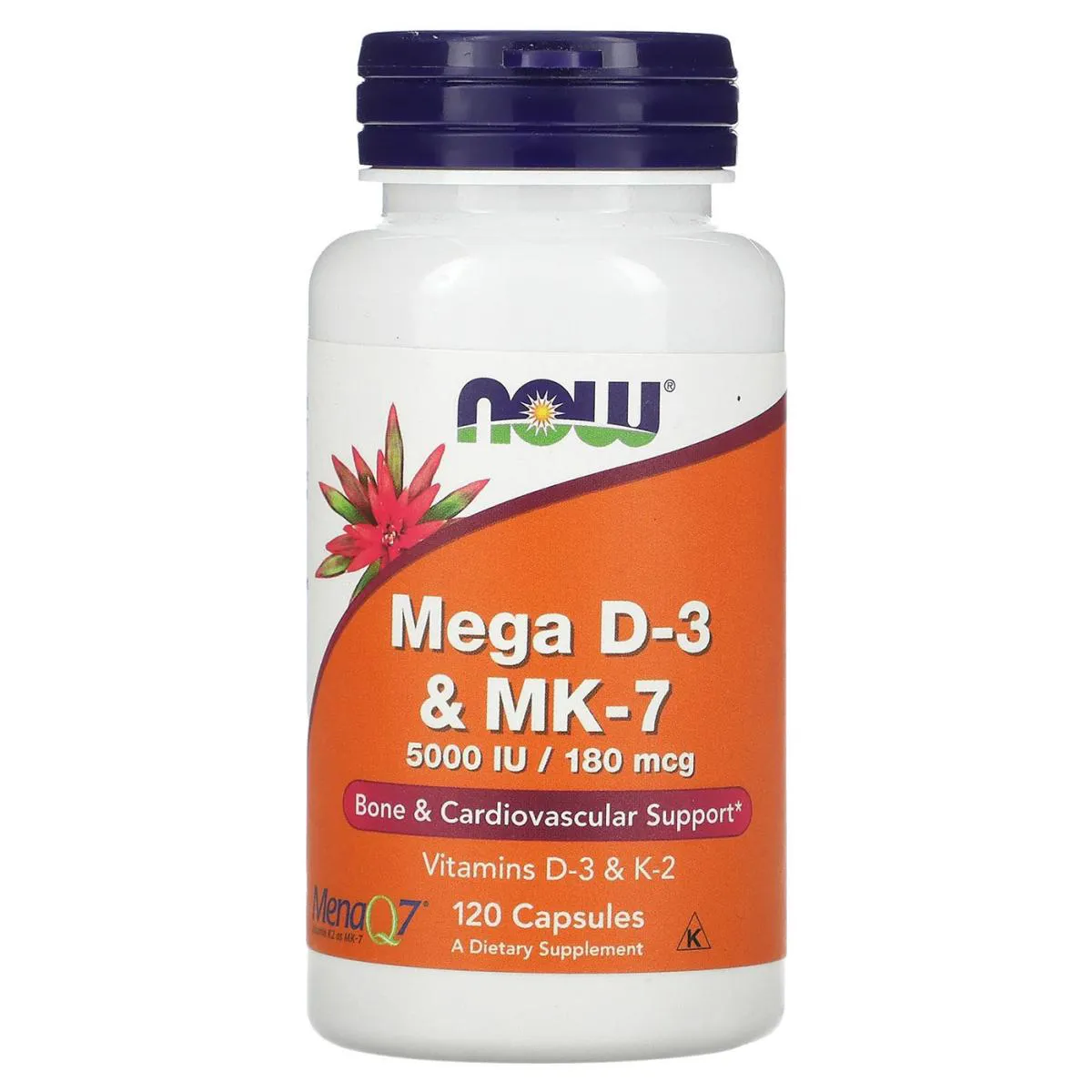Vitamina Mega D3 5.000 Ui & Mk-7 180Mcg 120 Capsulas Veganas - Now Foods