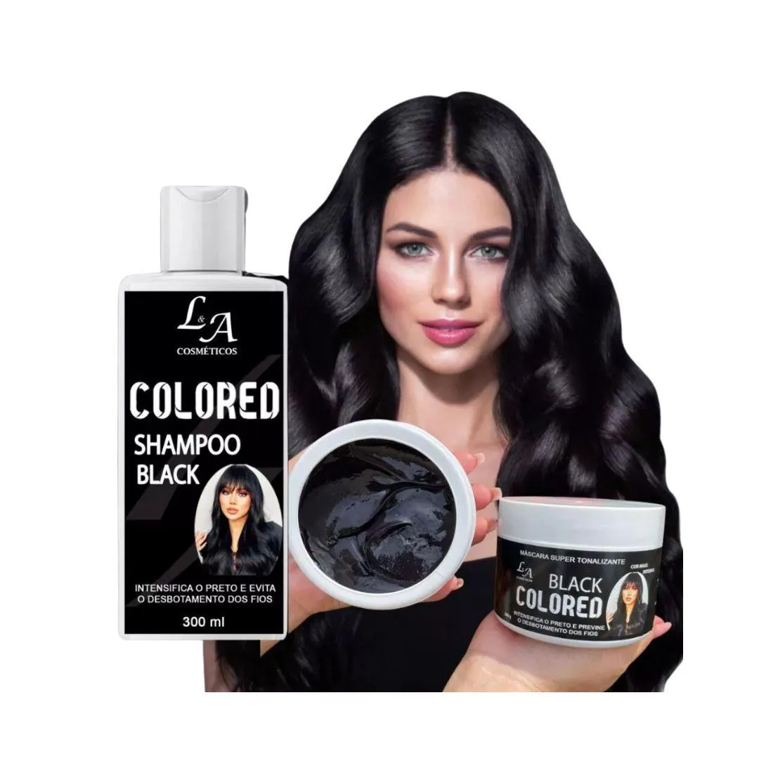KIT SHAMPOO E MáSCARA TONALIZANTE PRETO INTENSO SEM AMôNIA RESULTADO 100% NATURAL COSMéTICOS L&A