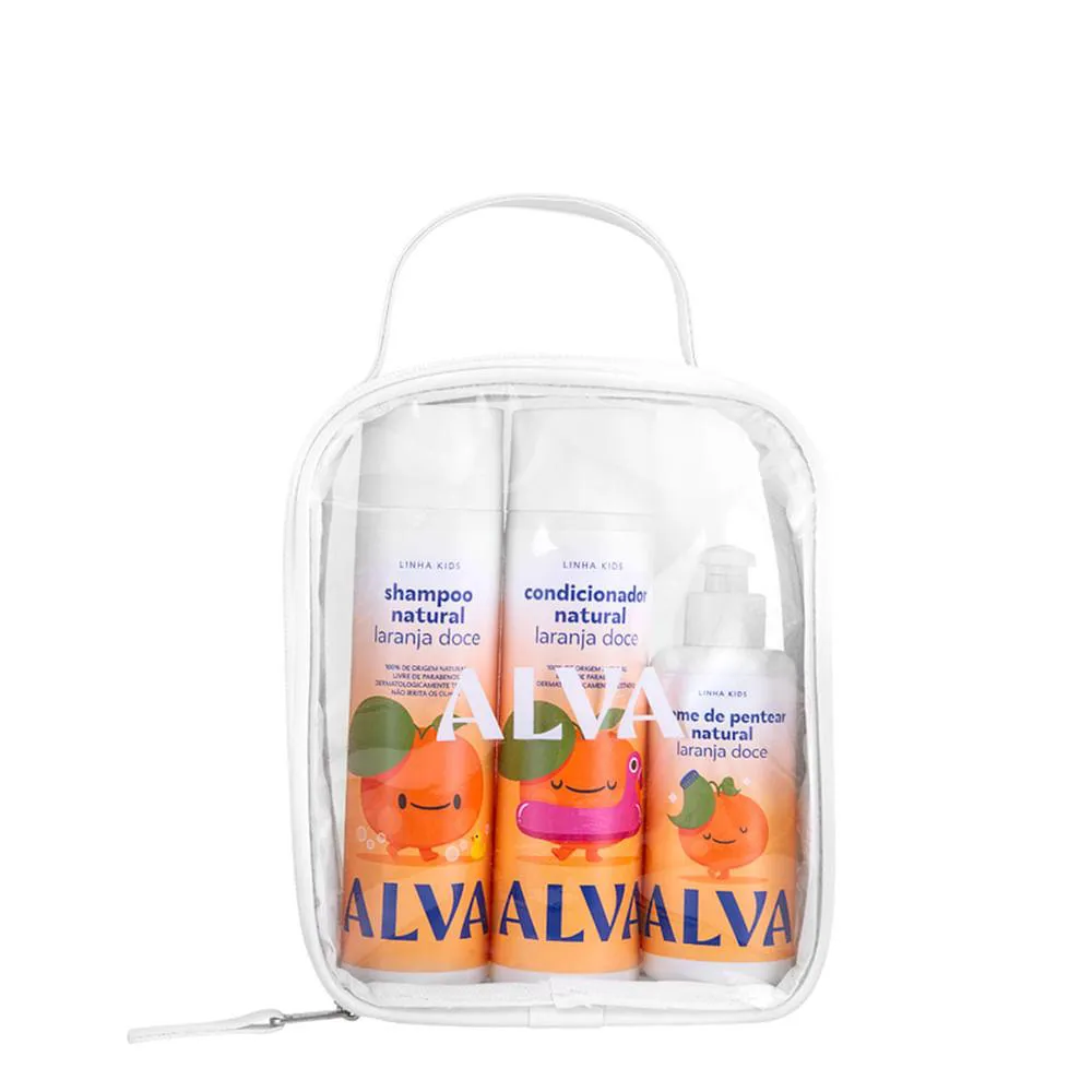 KIT ALVA INFANTIL - SHAMPOO 250ML + CONDICIONADOR 250ML + CREME DE PENTEAR 160ML + NECESSAIRE