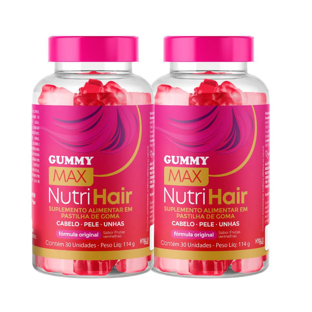 GUMMY MAX NUTRI HAIR - NUTRIçãO PARA CABELOS, UNHAS E PELE C/ ÁCIDO HIALURôNICO - ZERO AçúCAR