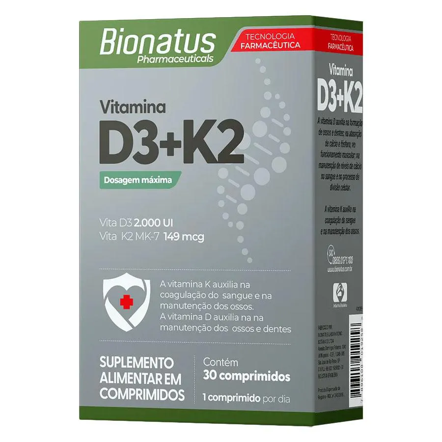 SUPLEMENTO D3 + K2 COM 30 COMPRIMIDOS - BIONATUS