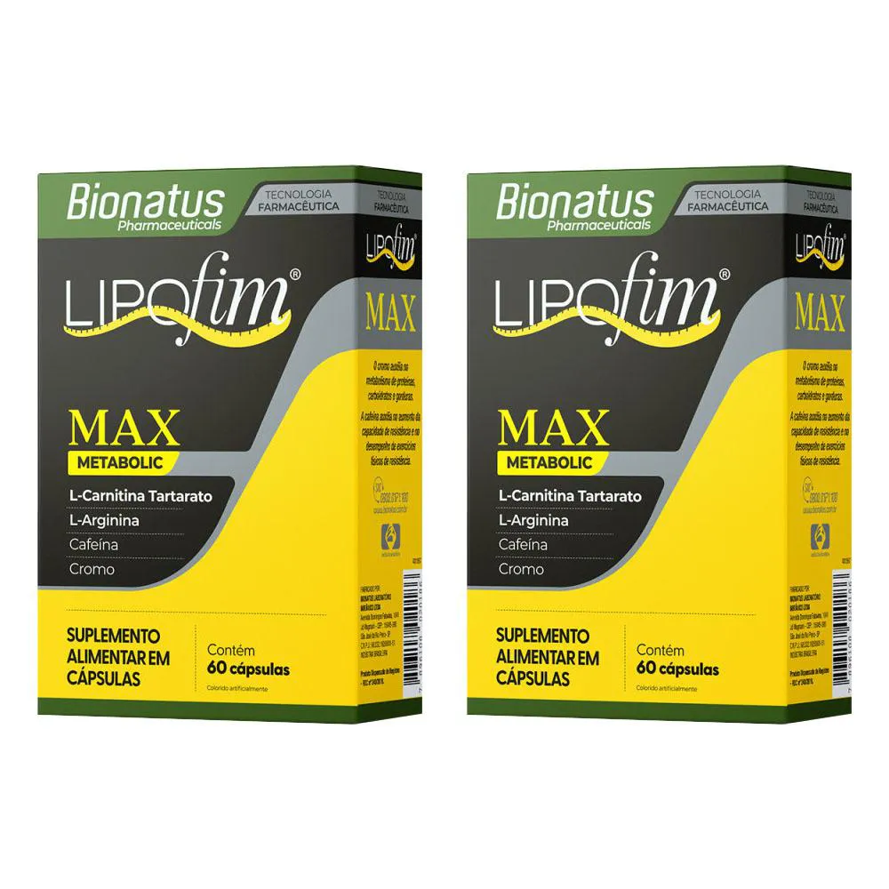 KIT 2 SUPLEMENTO LIPOFIM MAX METABOLIC 60CPS - BIONATUS