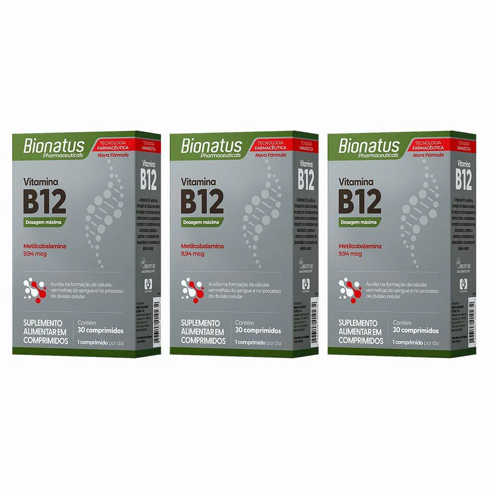 KIT 3 VITAMINA B12 METILCOBALAMINA 9,94MCG 30CPR - BIONATUS