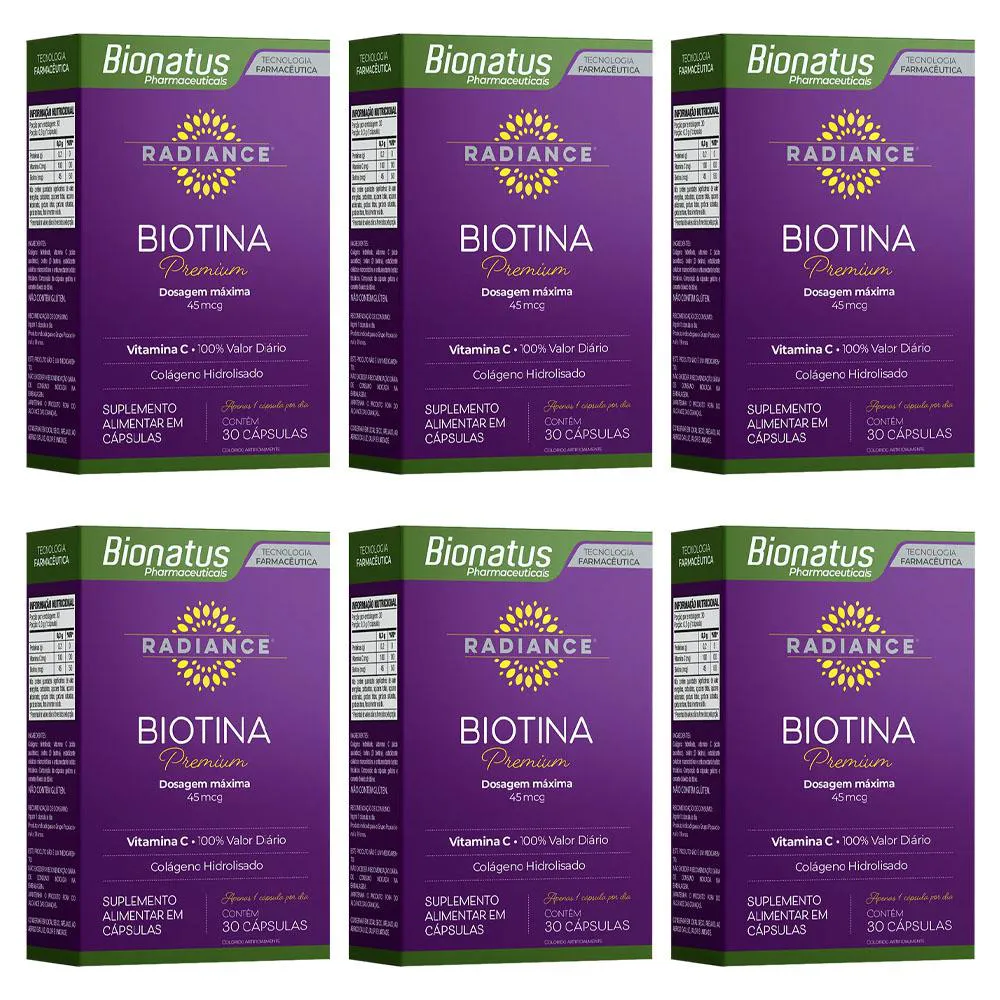 KIT 6 SUPLEMENTO BIOTINA PREMIUM RADIANCE 30CPS - BIONATUS